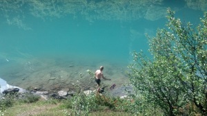 Swimming in the cold glacier water